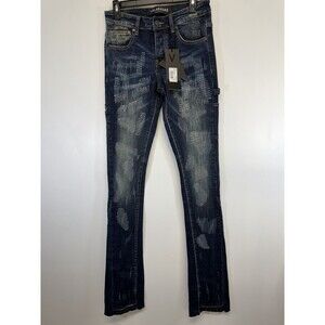 Valabasas Y2K Jeans Mens 29 X 40 Blue Skinny  Distressed Button Fly Cotton New